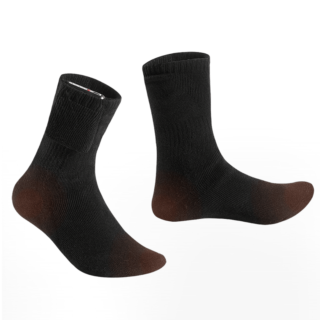 Black electric heated socks with temperature control, warm heat at toe and heel