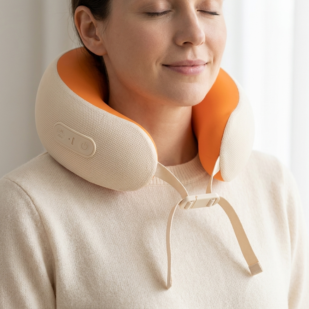 Woman wearing the U-shaped neck massager