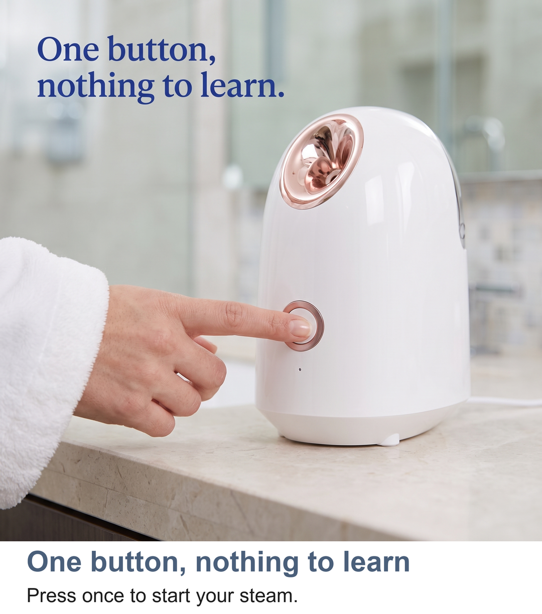 Macro of the single button on the facial steamer