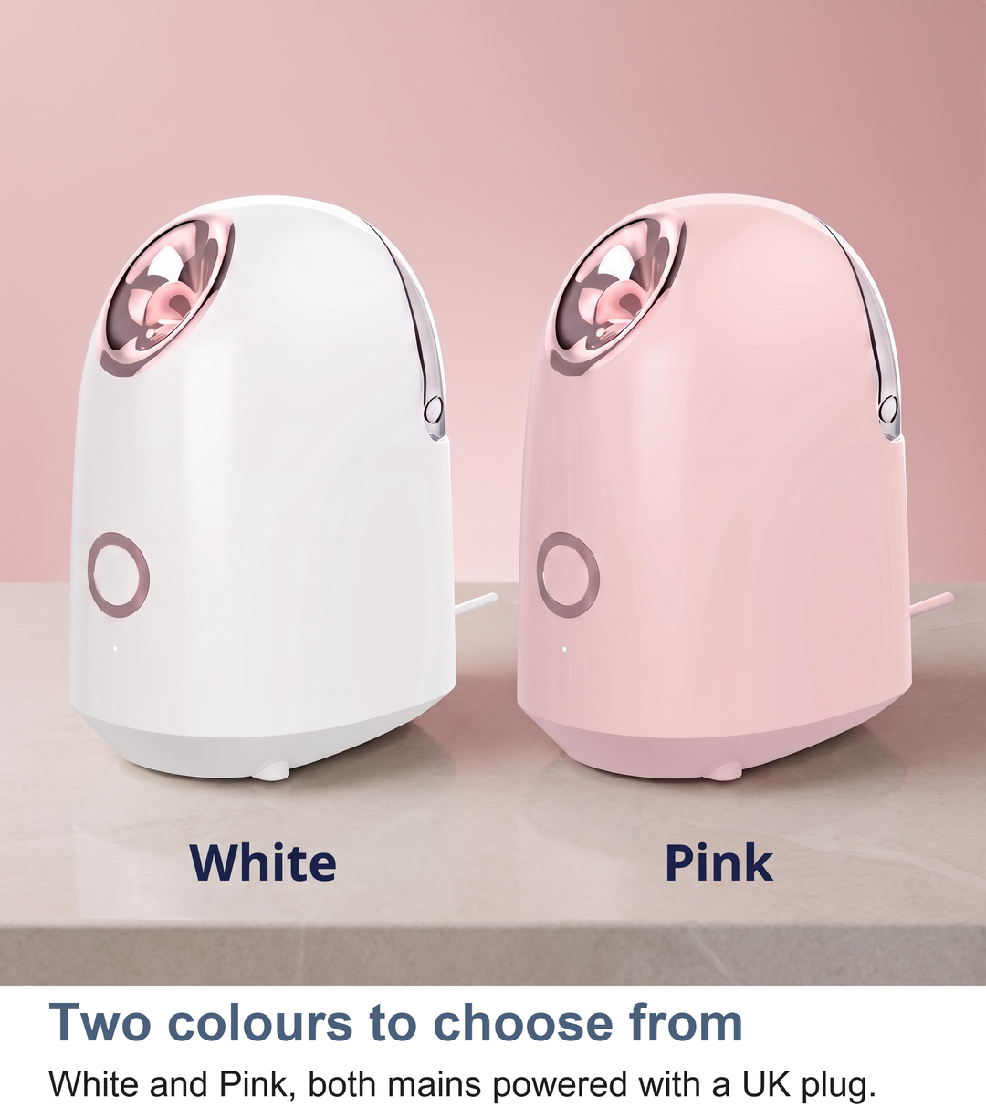 White and Pink facial steamers side by side