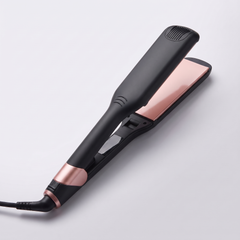 Black wide plate hair straightener with rose gold plates