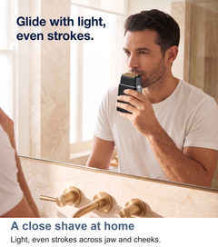 Man shaving with the foil shaver using light, even strokes