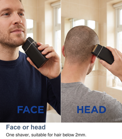 Foil shaver shown suitable for use on the face or the head