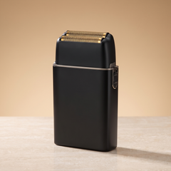 Black foil electric shaver, double blade head