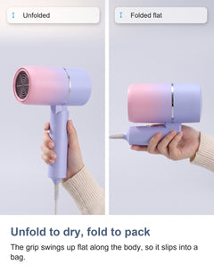 Foldable Travel Hair Dryer, Compact Mini Ionic Folding Hair Dryer