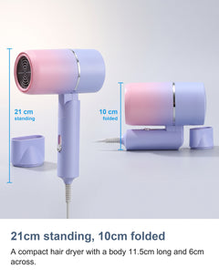 Foldable Travel Hair Dryer, Compact Mini Ionic Folding Hair Dryer