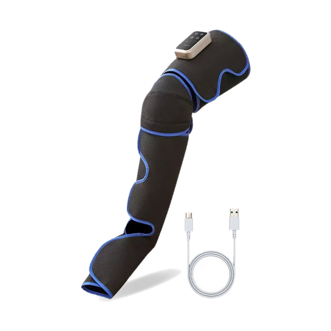 Single leg massager sleeve with its control unit and USB charging cable