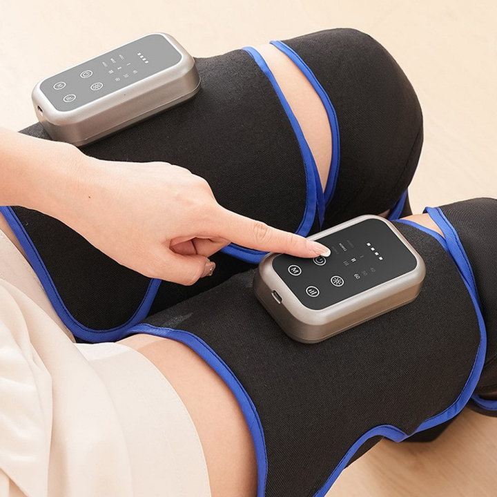 Control unit of the leg massager machine on the thigh being pressed