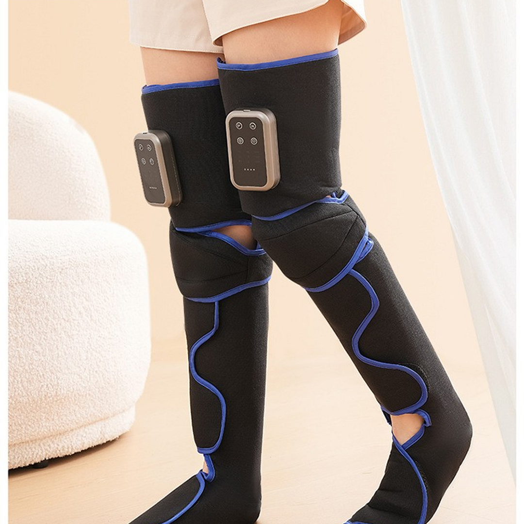 Cordless leg massager worn while standing