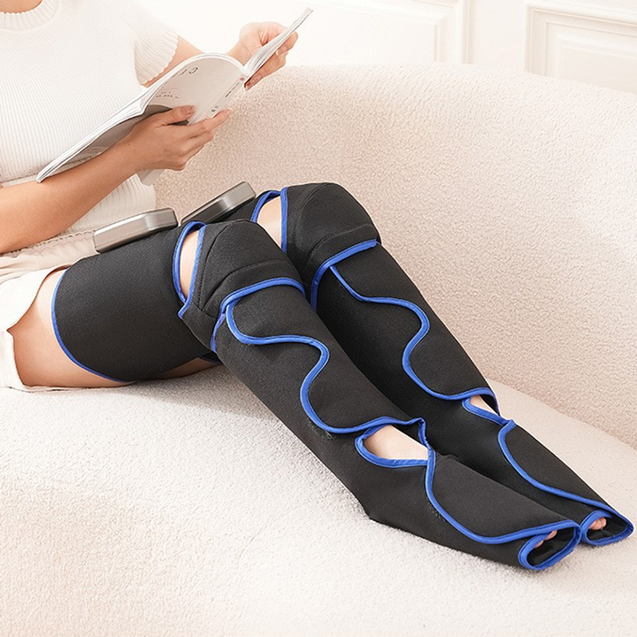 Foot and leg massager worn on the sofa