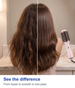 Hair before and after styling with the hot air brush