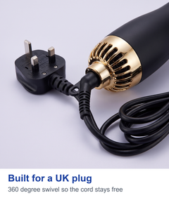 Macro of the UK plug and swivel cord joint
