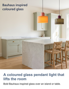 Coloured glass Bauhaus pendant light: A coloured glass pendant light that lifts the room