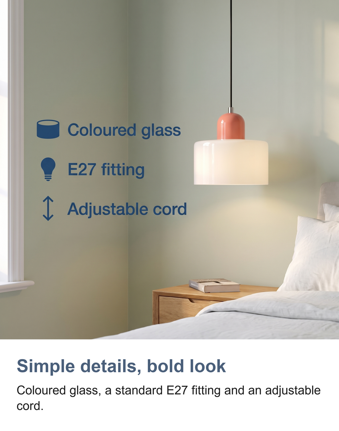 Coloured glass Bauhaus pendant light: Simple details, bold look