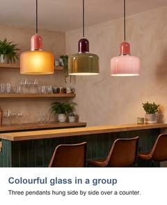 Coloured glass Bauhaus pendant light: Colourful glass in a group