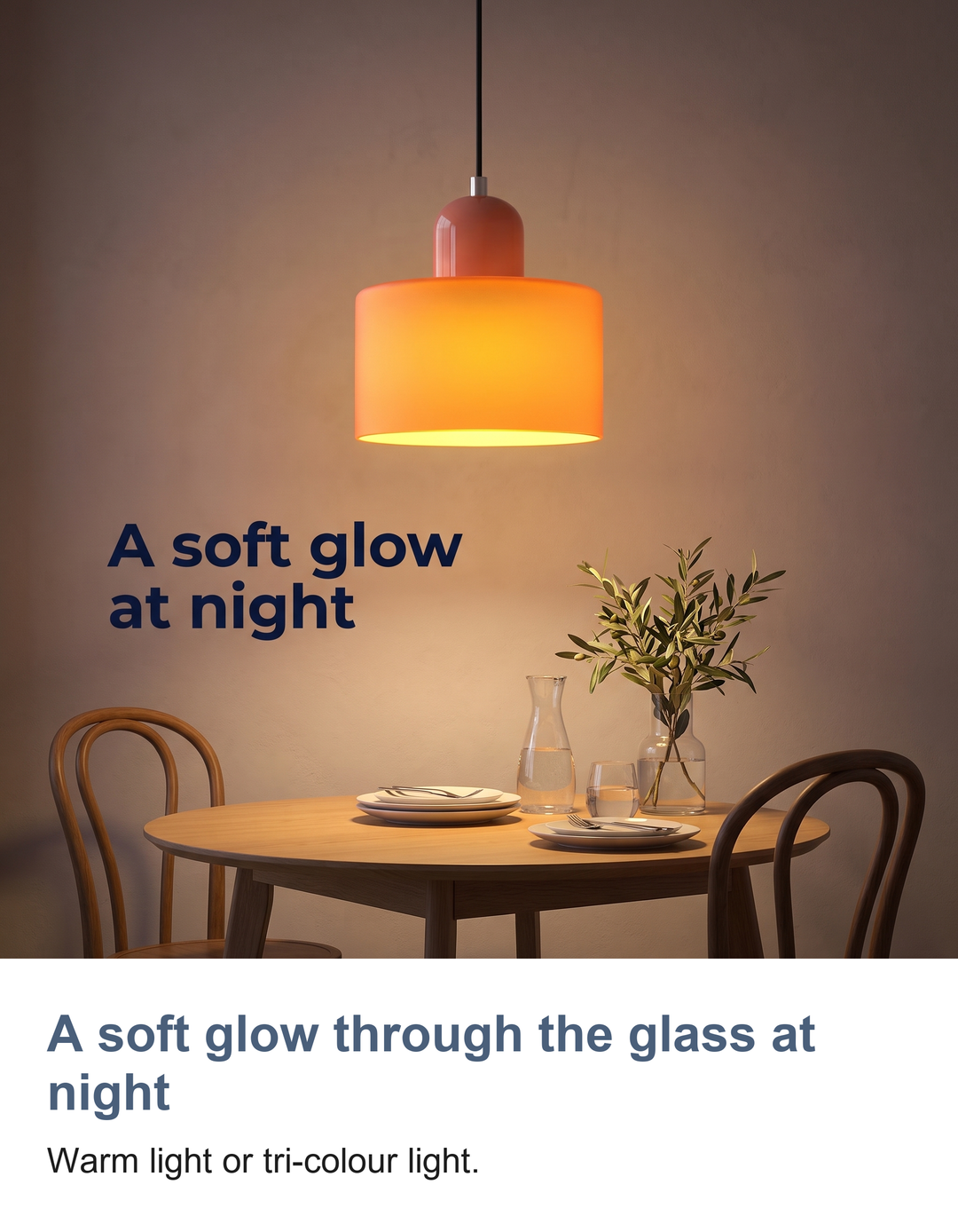 Coloured glass Bauhaus pendant light: A soft glow through the glass at night