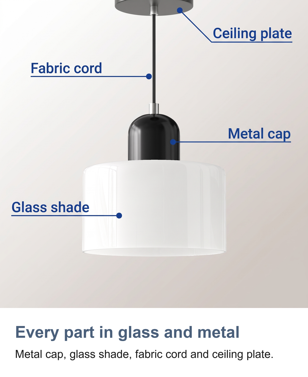 Coloured glass Bauhaus pendant light: Every part in glass and metal