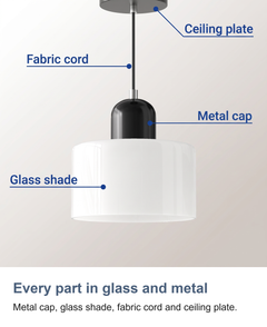 Coloured glass Bauhaus pendant light: Every part in glass and metal