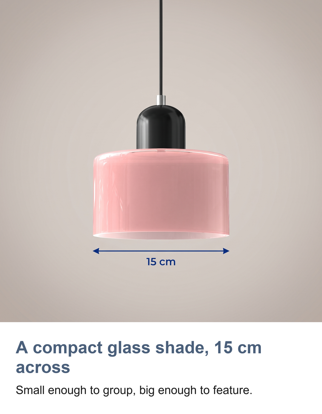 Coloured glass Bauhaus pendant light: A compact glass shade, 15 cm across