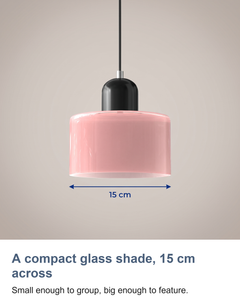 Coloured glass Bauhaus pendant light: A compact glass shade, 15 cm across