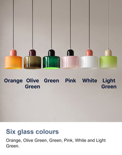 Coloured glass Bauhaus pendant light: Six glass colours