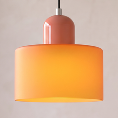 Orange glass Bauhaus pendant light with pink cap
