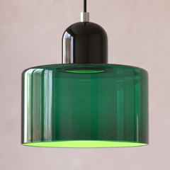Green glass Bauhaus pendant light with black cap
