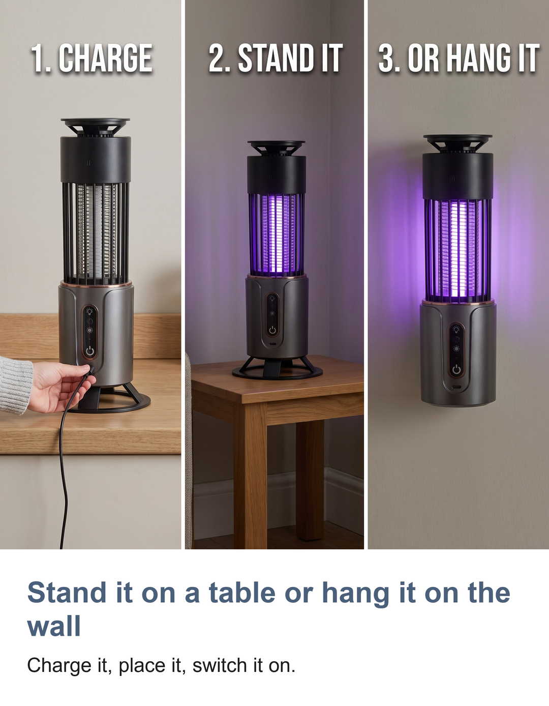 Rechargeable UV bug zapper lamp: Stand it on a table or hang it on the wall