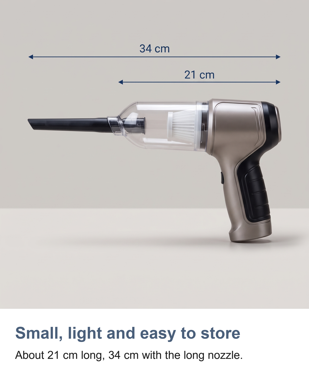 Cordless handheld car vacuum cleaner: Small, light and easy to store