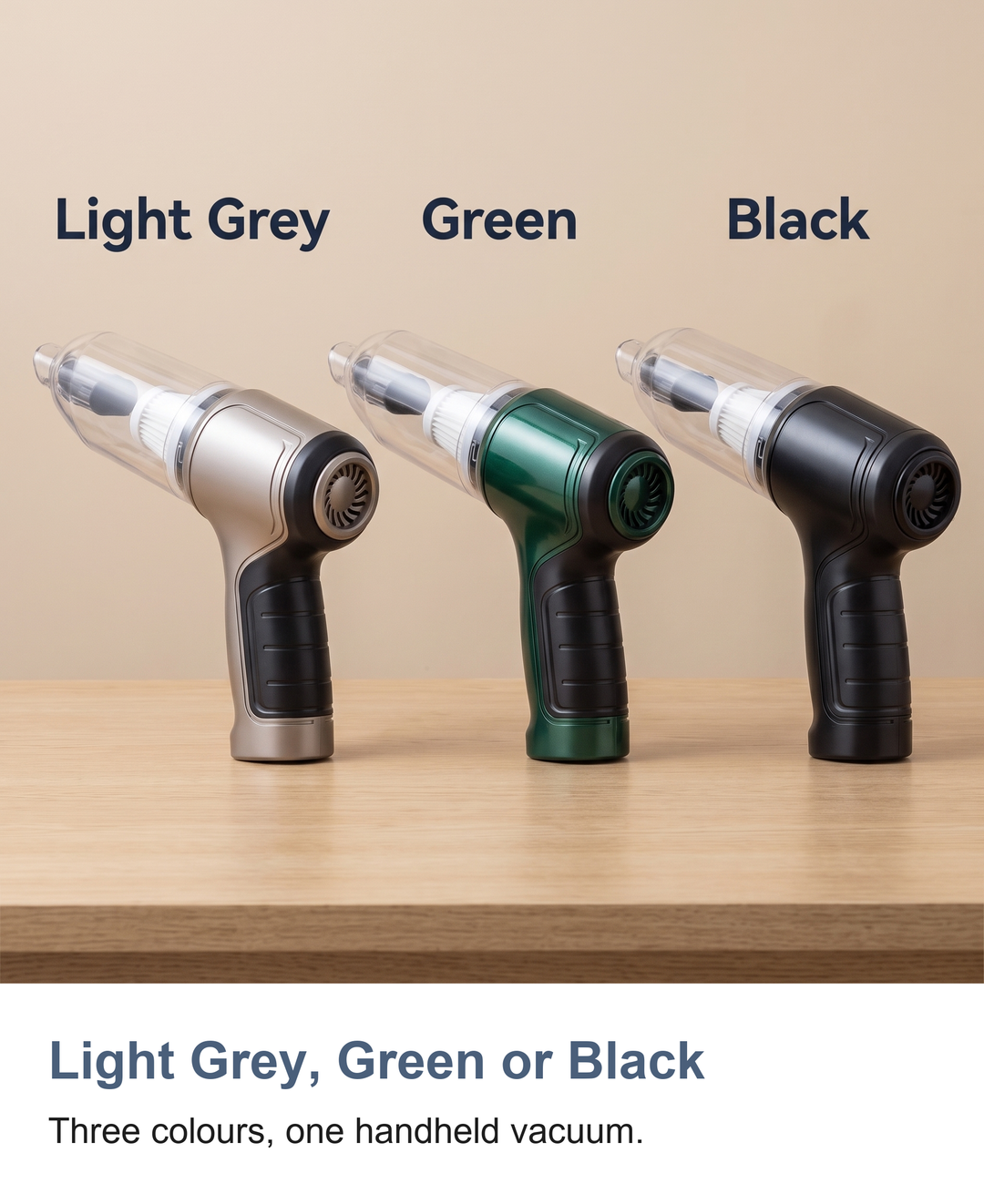 Cordless handheld car vacuum cleaner: Light Grey, Green or Black