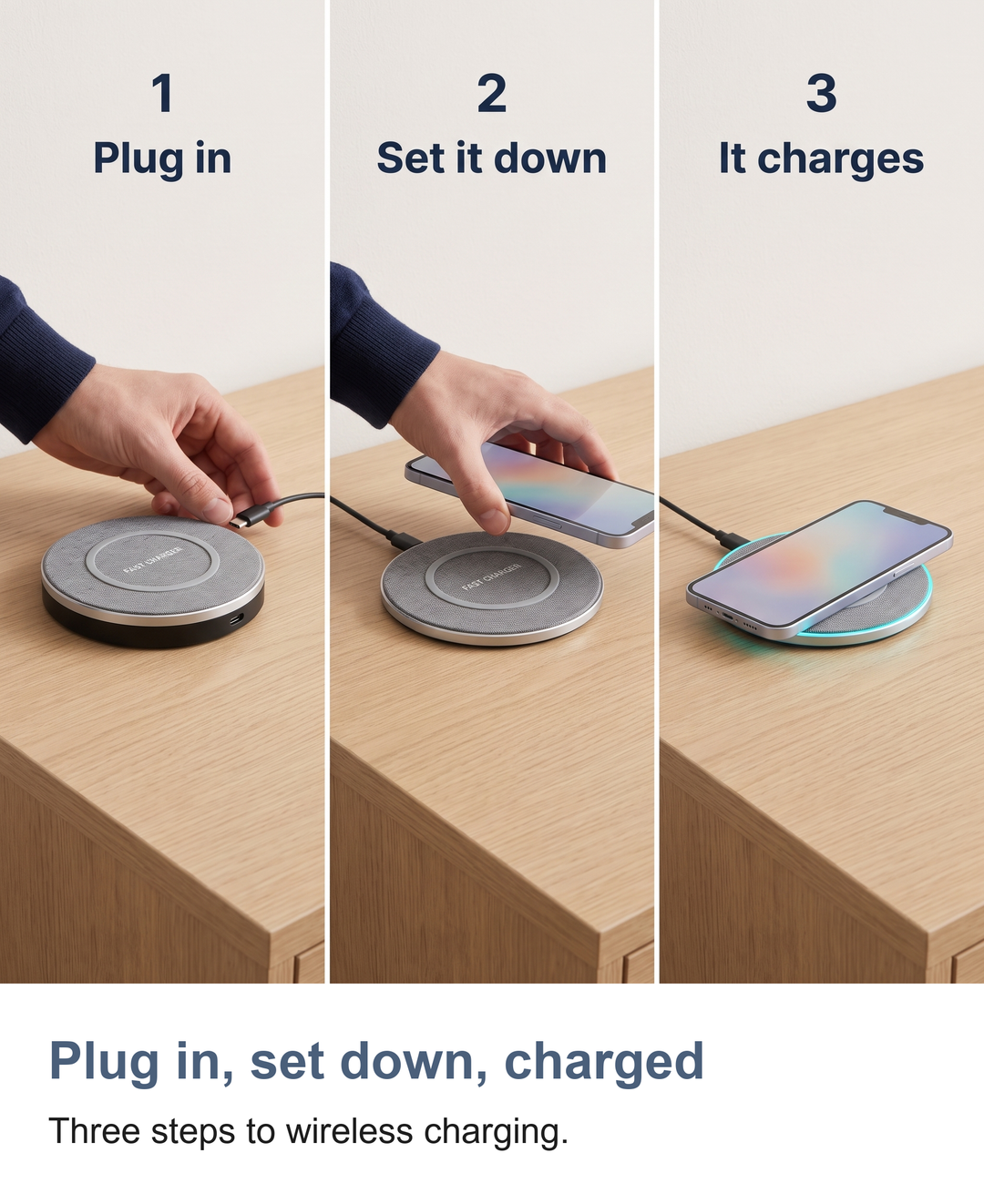 Fabric wireless charging pad: Plug in, set down, charged
