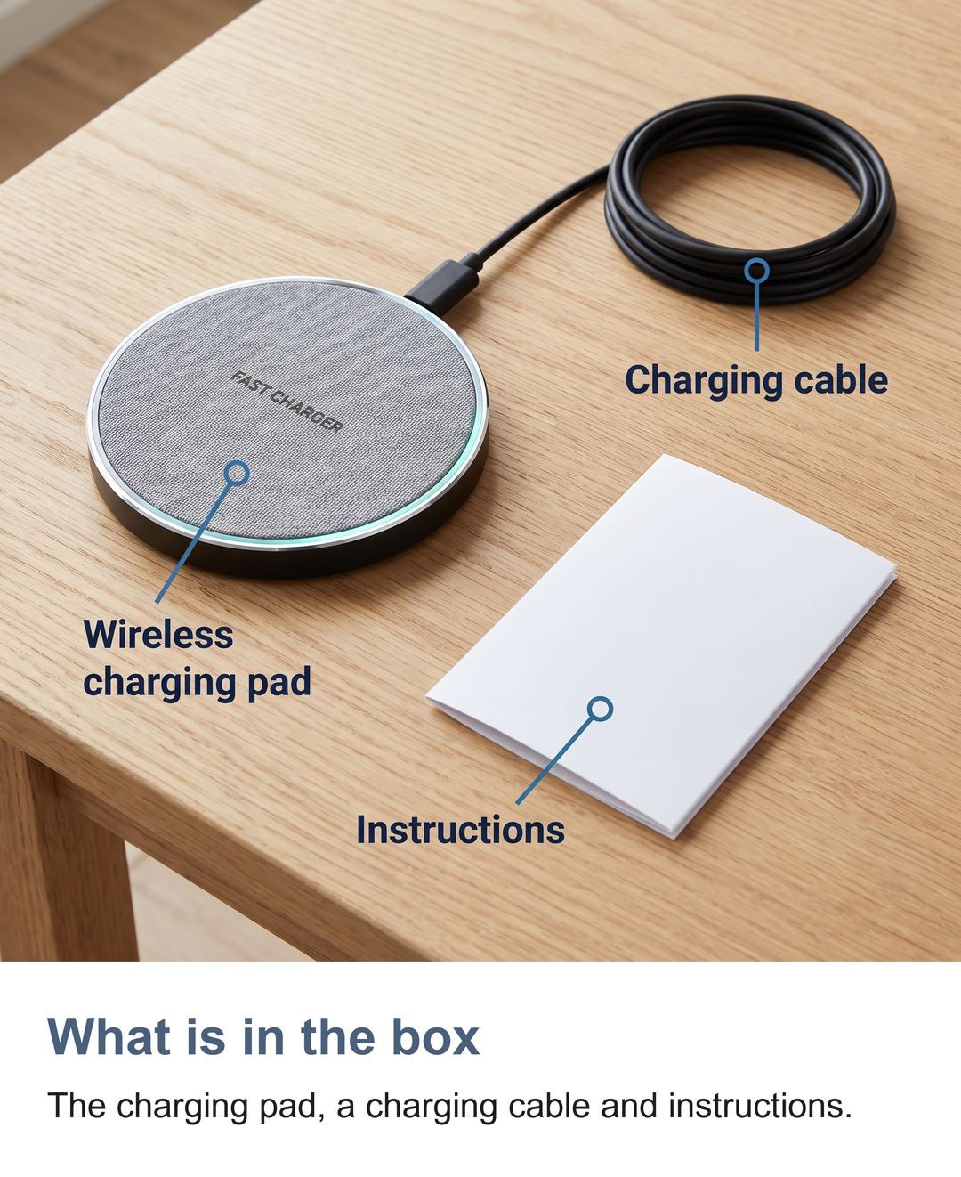 Fabric wireless charging pad: What is in the box