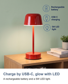 Cordless mushroom table lamp: Charge by USB-C, glow with LED