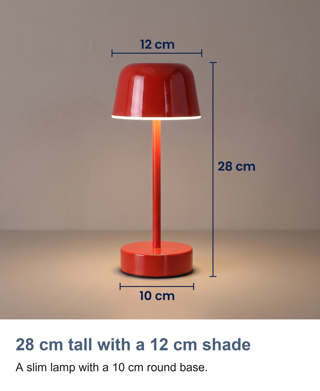 Cordless mushroom table lamp: 28 cm tall with a 12 cm shade