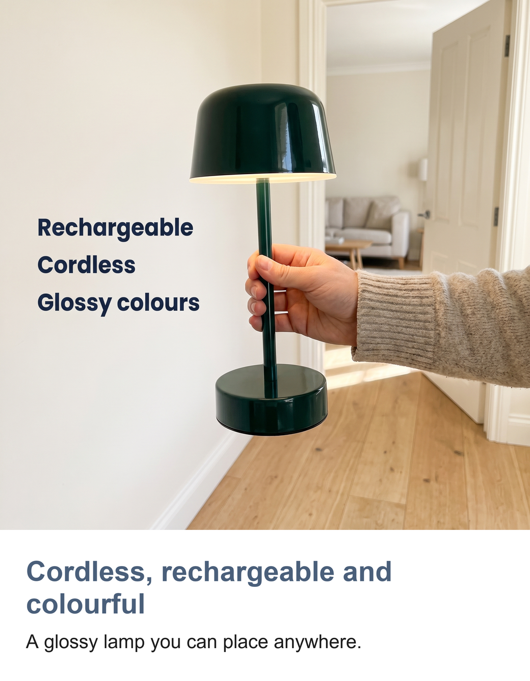 Cordless mushroom table lamp: Cordless, rechargeable and colourful