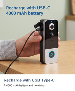 Wireless video doorbell camera: Recharge with USB Type-C