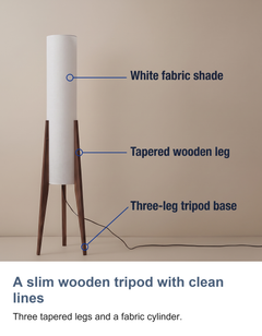 Tall cylinder floor lamp: A slim wooden tripod with clean lines