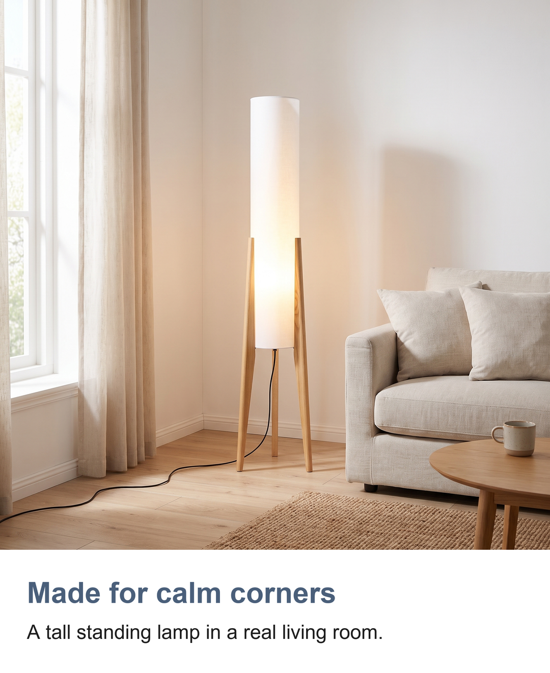 Tall cylinder floor lamp: Made for calm corners