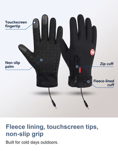 USB heated gloves: Fleece lining, touchscreen tips, non-slip grip