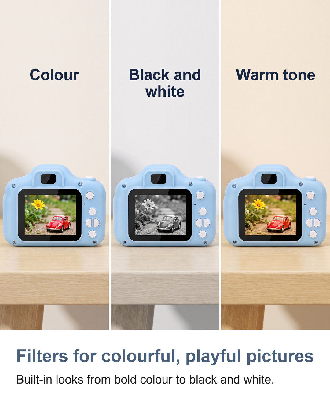 Kids digital camera with 2 inch screen: Filters for colourful, playful pictures