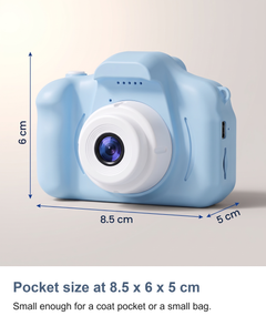 Kids digital camera with 2 inch screen: Pocket size at 8.5 x 6 x 5 cm