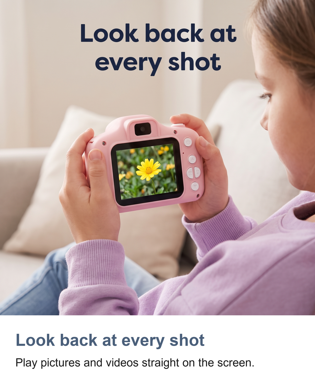Kids digital camera with 2 inch screen: Look back at every shot