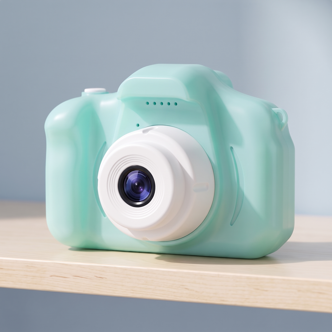 Mint Green kids digital camera with a white lens ring