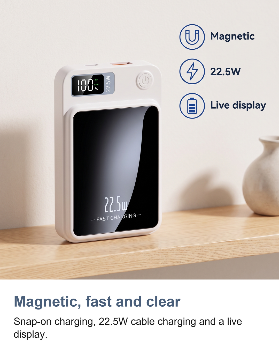 Magnetic wireless power bank: Magnetic, fast and clear