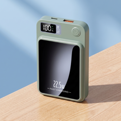 Green magnetic wireless power bank with LED display and mirror front