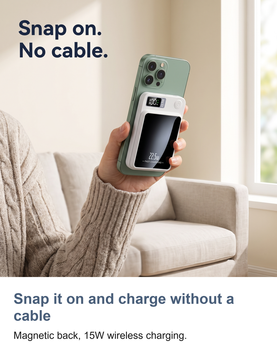 Magnetic wireless power bank: Snap it on and charge without a cable