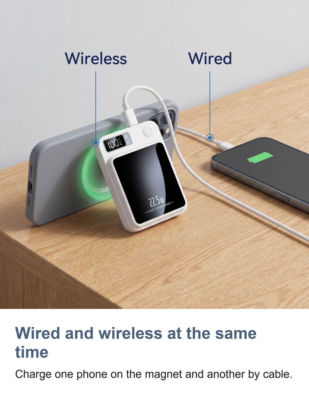 Magnetic wireless power bank: Wired and wireless at the same time
