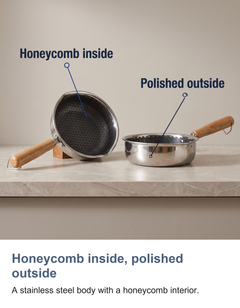 Mini stainless steel frying pan: Honeycomb inside, polished outside