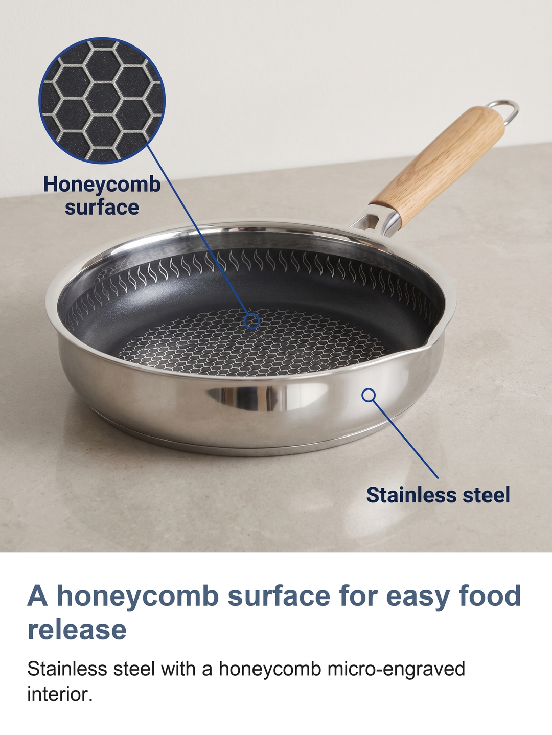 Mini stainless steel frying pan: A honeycomb surface for easy food release