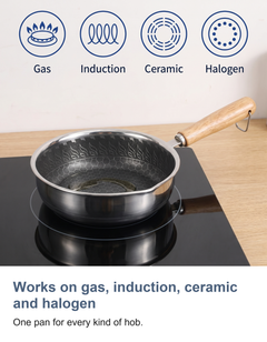 Mini stainless steel frying pan: Works on gas, induction, ceramic and halogen